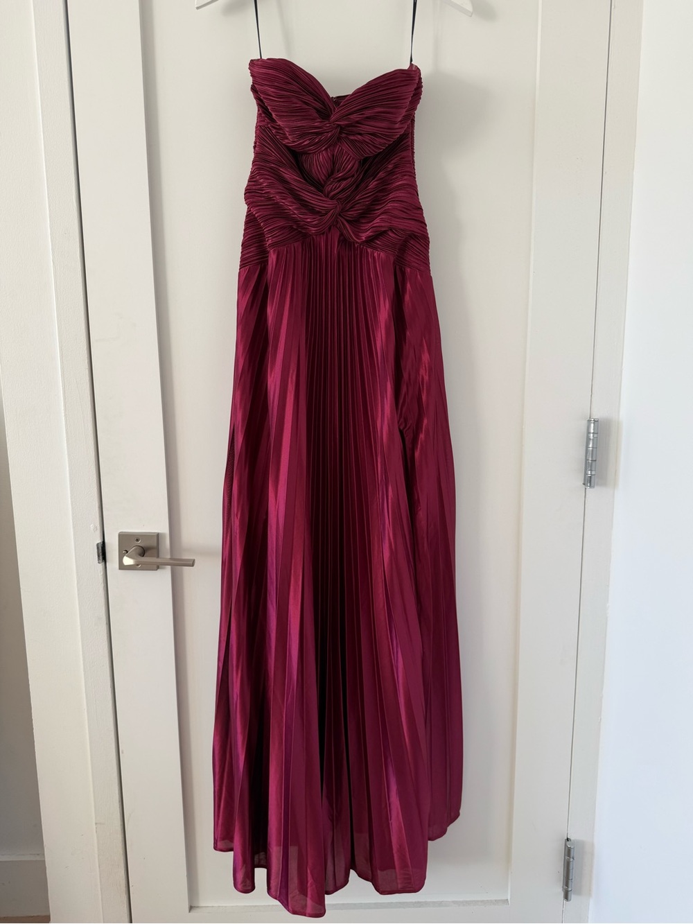 Lulu's Strapless Pleated Gown in Wine